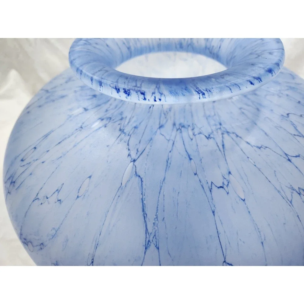 Vintage Aqua Blue Art Glass White Vase 7